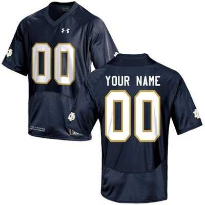 Men%27s Notre Dame Fighting Irish 2015 Under Armour Navy Blue Customized Replica Football Jersey